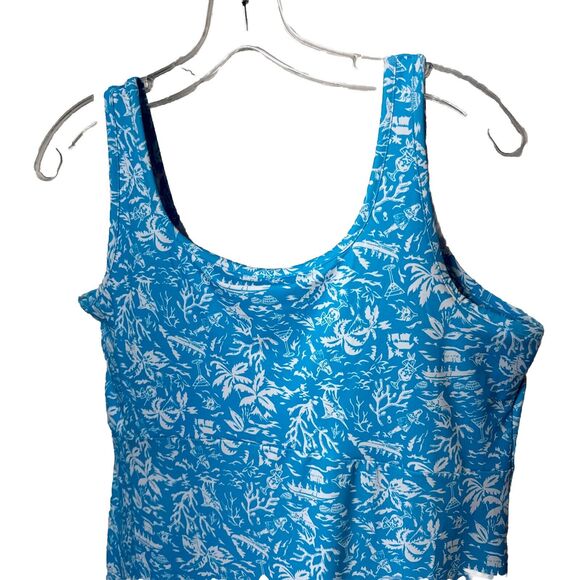 Palm Print Tank Dress Large Blue Sleeveless Vacay Size L PFG Columbia Sportwear - Picture 3 of 13